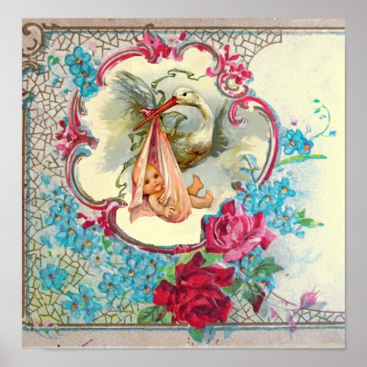 コウノトリ赤ちゃんガールシャワークリーム ポスター (正面)