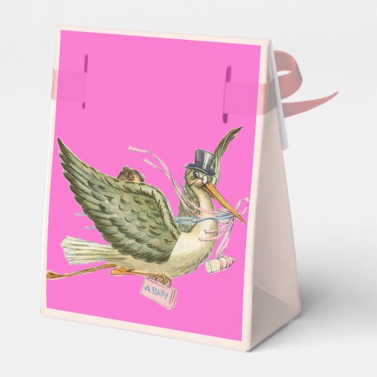 コウノトリ赤ちゃんガールシャワーピンク明るい赤紫色ジェムモノグラム フェイバーボックス (裏面サイド)