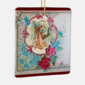 コウノトリ赤ちゃんガールシャワー2ピンクアメジスト セラミックオーナメント (右)