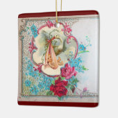 コウノトリ赤ちゃんガールシャワー2ピンクアメジスト セラミックオーナメント (左)