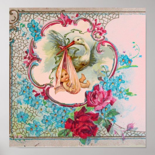 コウノトリ赤ちゃんガールシャワー ポスター (正面)