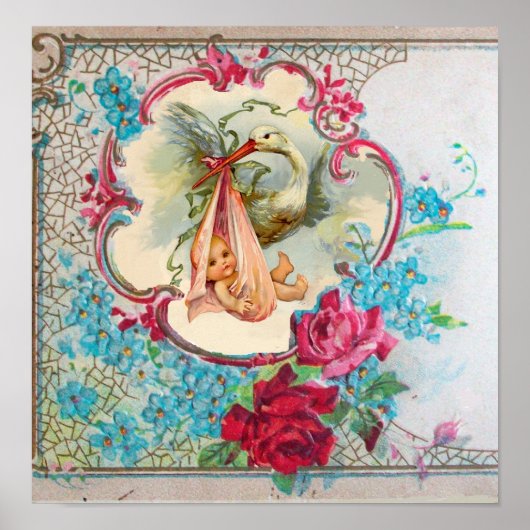 コウノトリ赤ちゃんガールシャワー ポスター (正面)