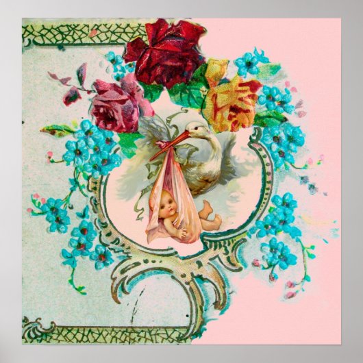 コウノトリ赤ちゃんガールシャワー ポスター (正面)