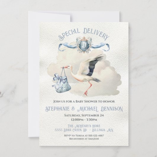 コウノトリ赤ちゃんシャワークレスト特別配達 招待状 (正面)
