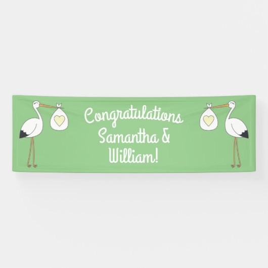 コウノトリ赤ちゃんシャワーグリーン男女兼用 横断幕 (横)