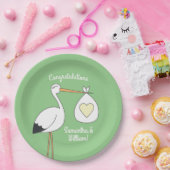 コウノトリ赤ちゃんシャワーグリーン ペーパープレート (パーティー)