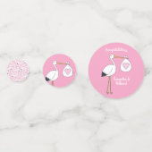 コウノトリ赤ちゃんシャワーピンクの女の子かわいい漫画 コンフェッティ (正面)