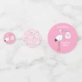 コウノトリ赤ちゃんシャワーピンクの女の子かわいい漫画 コンフェッティ (裏面)