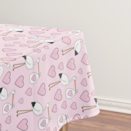 コウノトリ赤ちゃんシャワーピンクの女の子かわいい漫画 テーブルクロス (インサイチュ)