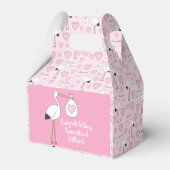 コウノトリ赤ちゃんシャワーピンクの女の子かわいい漫画 フェイバーボックス (裏面サイド)