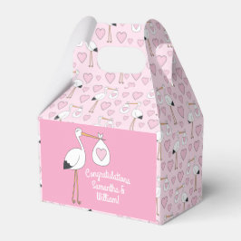 コウノトリ赤ちゃんシャワーピンクの女の子かわいい漫画 フェイバーボックス