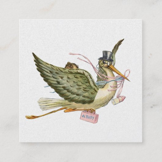コウノトリ赤ちゃんシャワーピンクホワイトパール紙 スクエア名刺 (裏面)