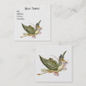 コウノトリ赤ちゃんシャワーピンクホワイトパール紙 スクエア名刺 (正面/裏面)