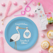 コウノトリ赤ちゃんシャワーブルーボーイ ペーパープレート (パーティー)