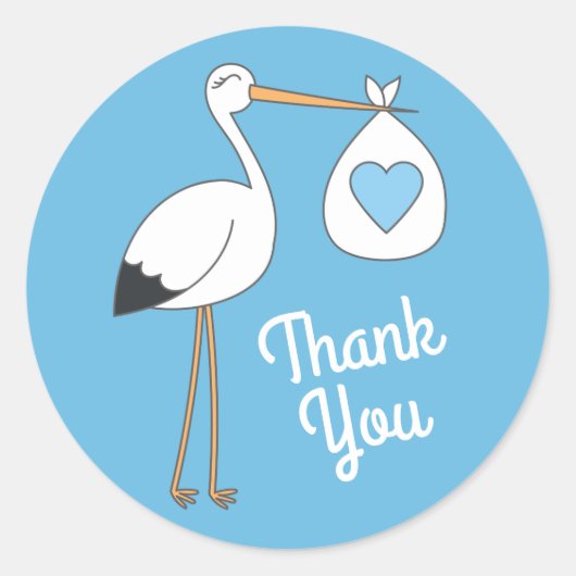 コウノトリ赤ちゃんシャワーブルーボーイ ラウンドシール (正面)