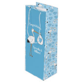 コウノトリ赤ちゃんシャワーブルーボーイ ワインギフトバッグ (正面アングル)
