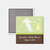 コウノトリ赤ちゃんシャワーマグネット – 緑/茶色 マグネット (正面/裏面)