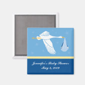 コウノトリ赤ちゃんシャワーマグネット – 青 マグネット (正面/裏面)