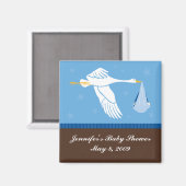 コウノトリ赤ちゃんシャワーマグネット – 青/茶色 マグネット (正面/裏面)