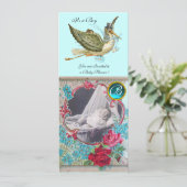 コウノトリ赤ちゃんシャワーモノグラム写真テンプレート 招待状 (スタンド正面)