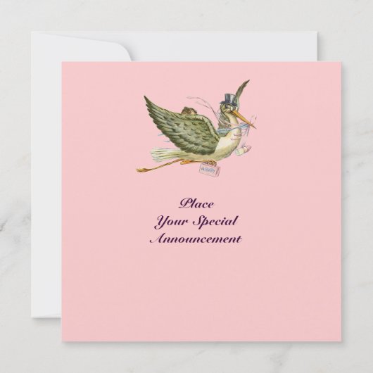 コウノトリ赤ちゃんシャワーモノグラム、金ゴールドメタリック 招待状 (裏面)