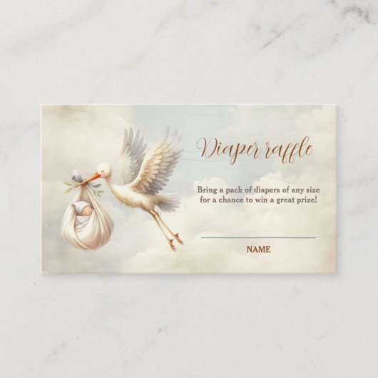 コウノトリ赤ちゃんシャワー中性おむつラッフルカード エンクロージャーカード (正面)