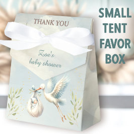 コウノトリ赤ちゃんシャワー少年ブルーヴィンテージテントの好意ボックス フェイバーボックス