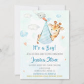 コウノトリ赤ちゃんシャワー招待キリンパーティー招待状 招待状 (正面)