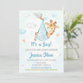 コウノトリ赤ちゃんシャワー招待キリンパーティー招待状 招待状 (スタンド正面)