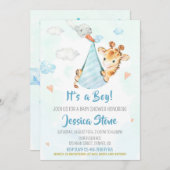 コウノトリ赤ちゃんシャワー招待キリンパーティー招待状 招待状 (正面/裏面)