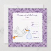 コウノトリ赤ちゃんシャワー招待状紫 招待状 (裏面)