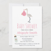 コウノトリ赤ちゃんシャワー招待状 – 女の子 招待状 (正面)