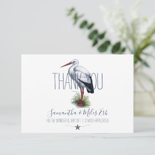 コウノトリ赤ちゃんシャワー文字ありがとう サンキューカード (スタンド正面)