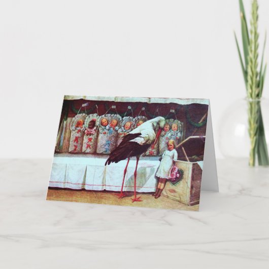 コウノトリ赤ちゃんシャワー新生児中立 カード (正面)