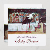 コウノトリ赤ちゃんシャワー新生児到着シャンパン 招待状 (正面/裏面)