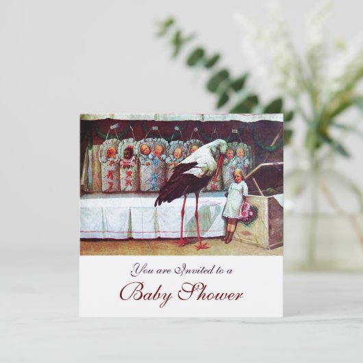 コウノトリ赤ちゃんシャワー新生児到着シャンパン 招待状 (スタンド正面)
