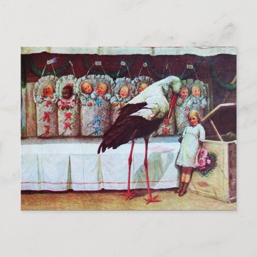 コウノトリ赤ちゃんシャワー新生児 インビテーションポストカード (正面)