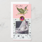 コウノトリ赤ちゃんシャワー渦巻きルビー白 案内状 (正面/裏面)