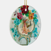 コウノトリ赤ちゃんシャワー2モノグラムレッドルビー セラミックオーナメント (右)