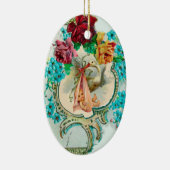 コウノトリ赤ちゃんシャワー2モノグラムレッドルビー セラミックオーナメント (右)