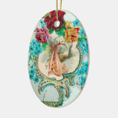 コウノトリ赤ちゃんシャワー2モノグラムレッドルビー セラミックオーナメント (左)