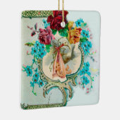 コウノトリ赤ちゃんシャワー2赤ルビー セラミックオーナメント (右)