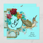 コウノトリ赤ちゃんシャワー3モノグラム 招待状 (正面/裏面)