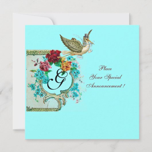 コウノトリ赤ちゃんシャワー3モノグラム 招待状 (裏面)