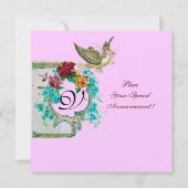 コウノトリ赤ちゃんシャワー3モノグラム、金ゴールドメタリック 招待状 (裏面)