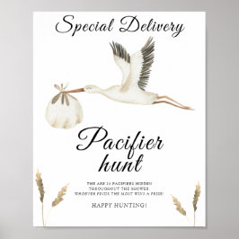 コウノトリ赤ちゃんシャワー – おしゃぶり狩りゲーム ポスター