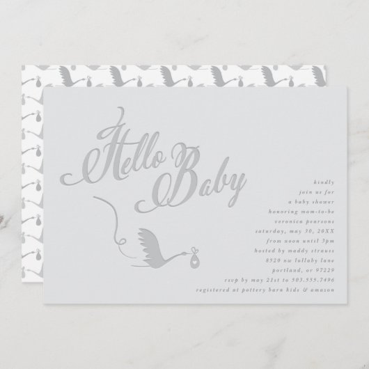 コウノトリ赤ちゃんシャワー 招待状 (正面/裏面)