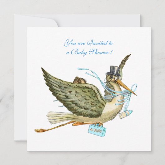 コウノトリ赤ちゃんシャワー，白 招待状 (正面)