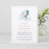 コウノトリ赤ちゃん女の子の水の色ベビーシャワー 招待状 (スタンド正面)