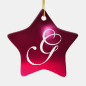 コウノトリ赤ちゃん女の子シャワースターモノグラムレッドルビー セラミックオーナメント (裏面)
